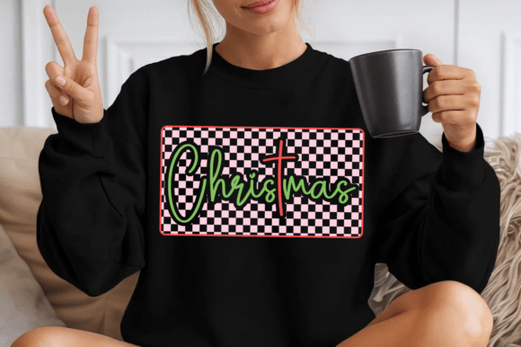 Checkered Christian Christmas Svg PNG for T-Shirt Designs and Graphics