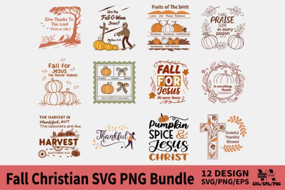 Fall Christian SVG PNG Bundle for T-Shirt Designs and Graphics